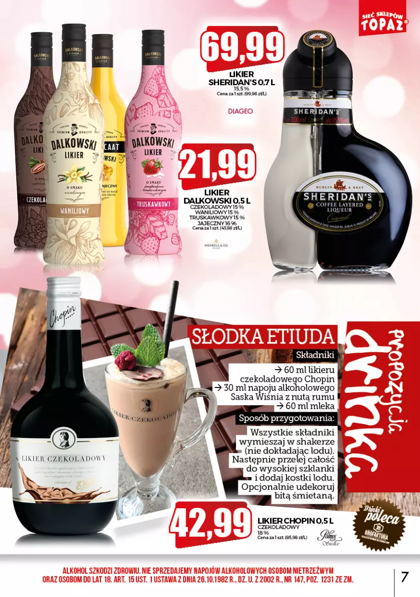 Gazetka promocyjna Topaz - Gazetka - ważna 01.03 do 31.03.2022 - strona 7 - produkty: Lanki, Likier, Rum, Saska, Sheridan's, Sok