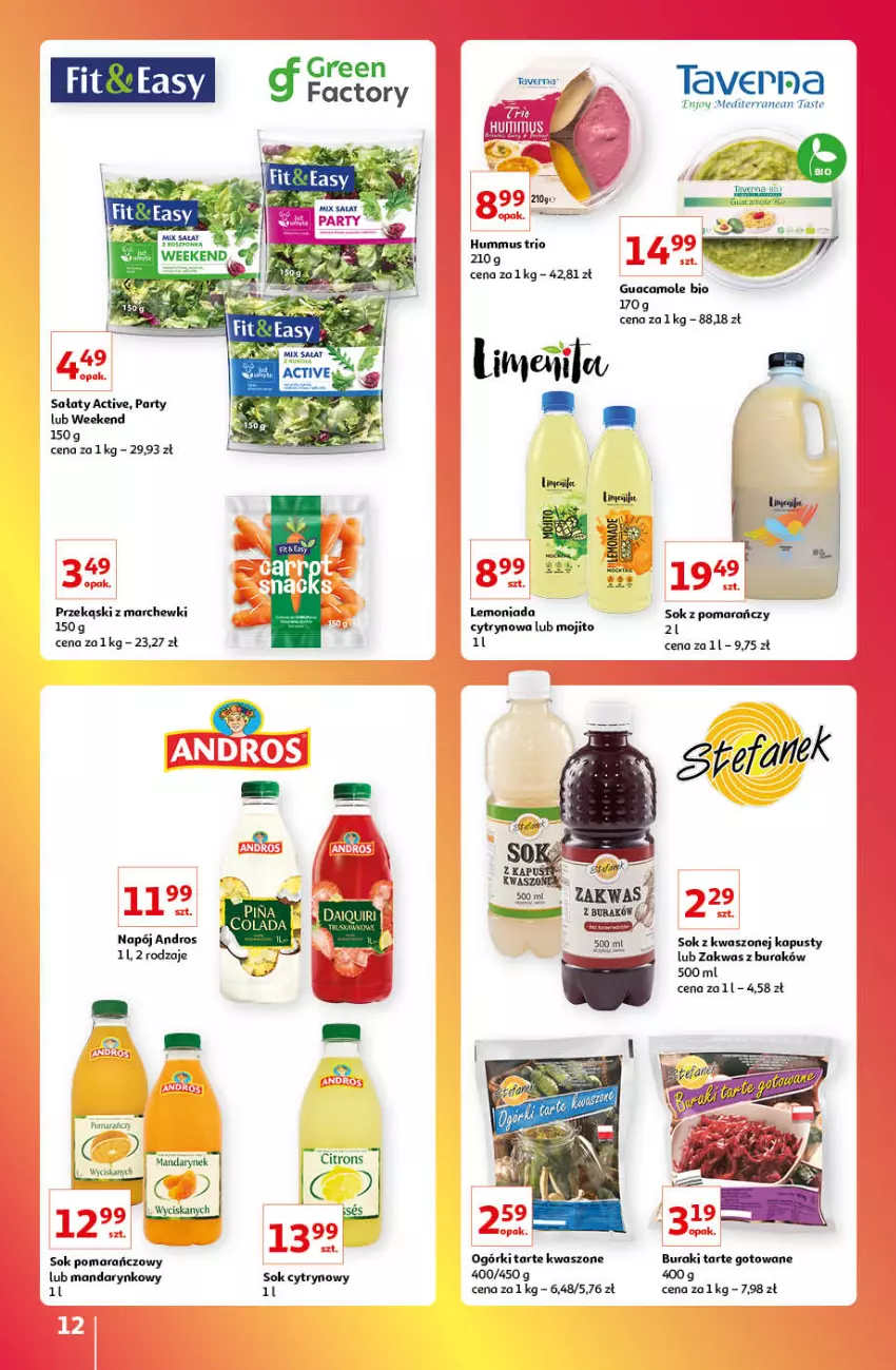 Gazetka promocyjna Auchan - Gazetka Znane Marki Lubiane Auchan - ważna 13.10 do 19.10.2022 - strona 12 - produkty: Amol, Buraki, Fa, Hummus, Lemoniada, Mus, Napój, Sałat, Sok, Sok pomarańczowy