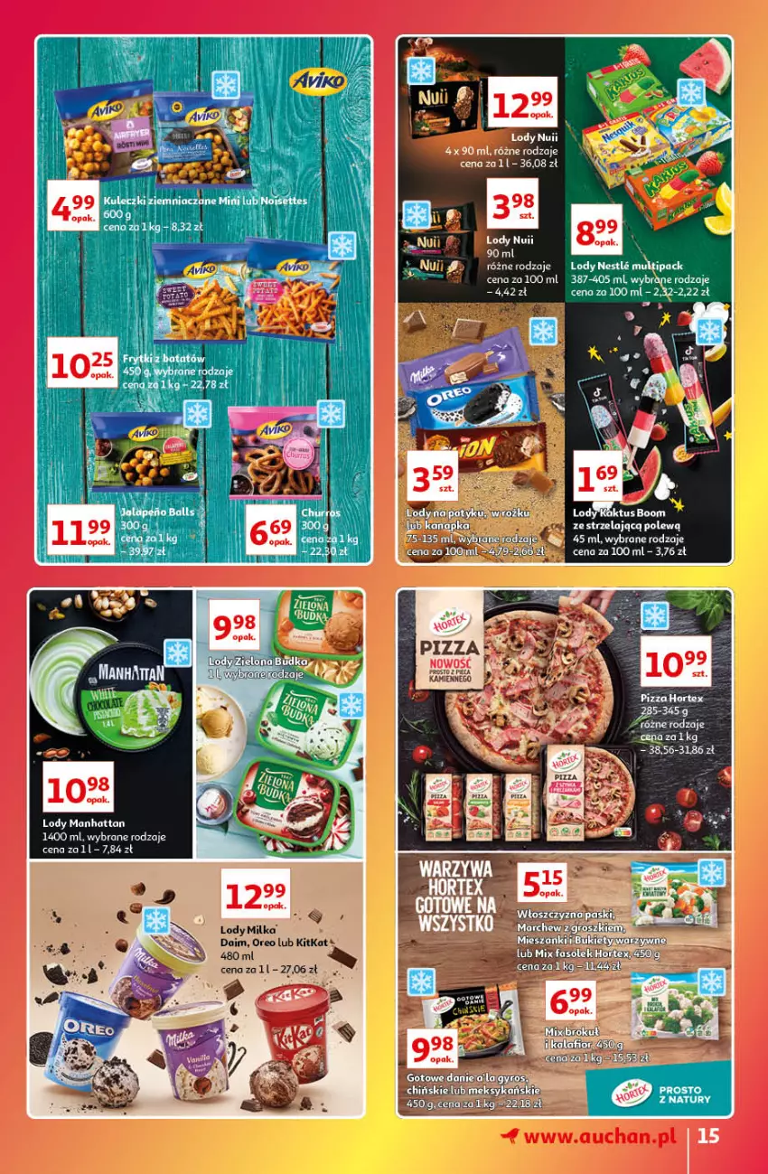 Gazetka promocyjna Auchan - Gazetka Znane Marki Lubiane Auchan - ważna 13.10 do 19.10.2022 - strona 15 - produkty: Bukiet, Hortex, Kalafior, Lody, Milka, Oreo, Pizza