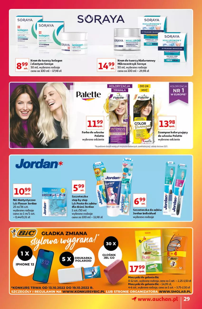 Gazetka promocyjna Auchan - Gazetka Znane Marki Lubiane Auchan - ważna 13.10 do 19.10.2022 - strona 29 - produkty: BIC, Drukarka, Fa, Farba do włosów, Głośnik, IPhone 12, JBL, Kolagen, Krem do twarzy, Mola, Palette, Szampon