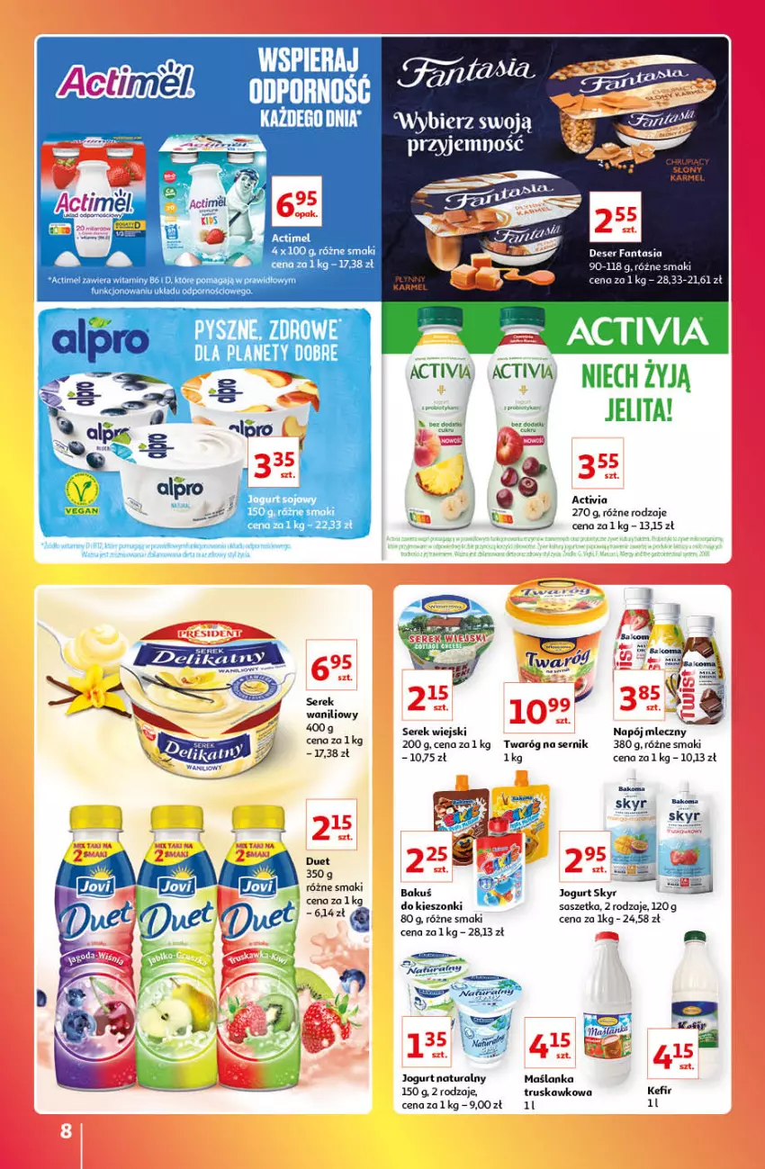 Gazetka promocyjna Auchan - Gazetka Znane Marki Lubiane Auchan - ważna 13.10 do 19.10.2022 - strona 8 - produkty: Activia, Bakoma, Deser, Fa, Fanta, Jogurt, Jogurt naturalny, Kefir, Maślanka, Napój, Napój mleczny, Por, Ser, Serek, Serek wiejski, Twaróg