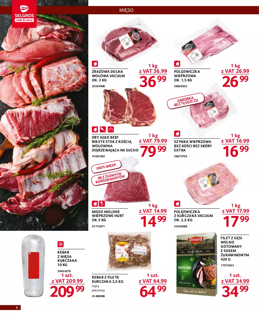 Gazetka promocyjna Selgros - Oferta gastronomiczna - ważna 05.01 do 18.01.2023 - strona 4 - produkty: Kebab, Kurczak, Mięso, Mięso mielone, Piec, Polędwiczka wieprzowa, Sos, Stek, Szynka, Szynka wieprzowa, Wino, Wołowina