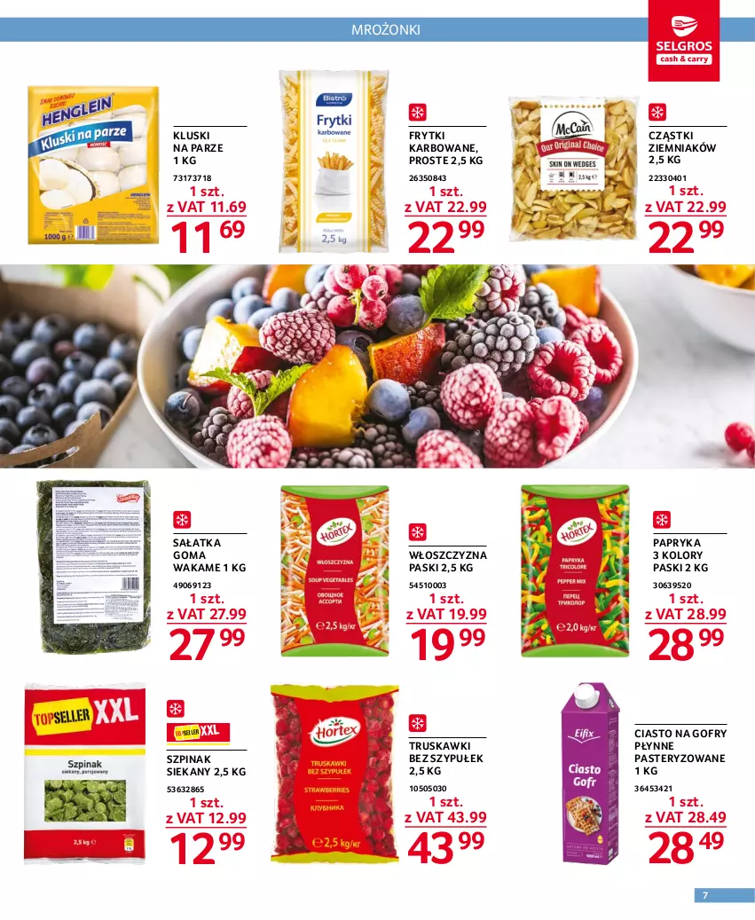 Gazetka promocyjna Selgros - Oferta gastronomiczna - ważna 05.01 do 18.01.2023 - strona 7 - produkty: Frytki, Gofry, Kluski na parze, Papryka, Sałat, Sałatka, Szpinak, Truskawki