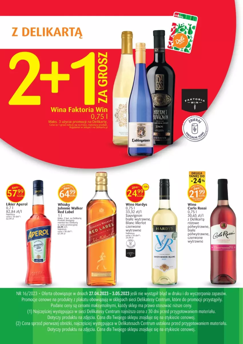 Gazetka promocyjna Delikatesy Centrum - Folder alkoholowy DC16 - ważna 27.04 do 03.05.2023 - strona 2 - produkty: Aperol, Carlo Rossi, Johnnie Walker, Likier, Merlot, Rum, Sauvignon Blanc, Whisky, Wino