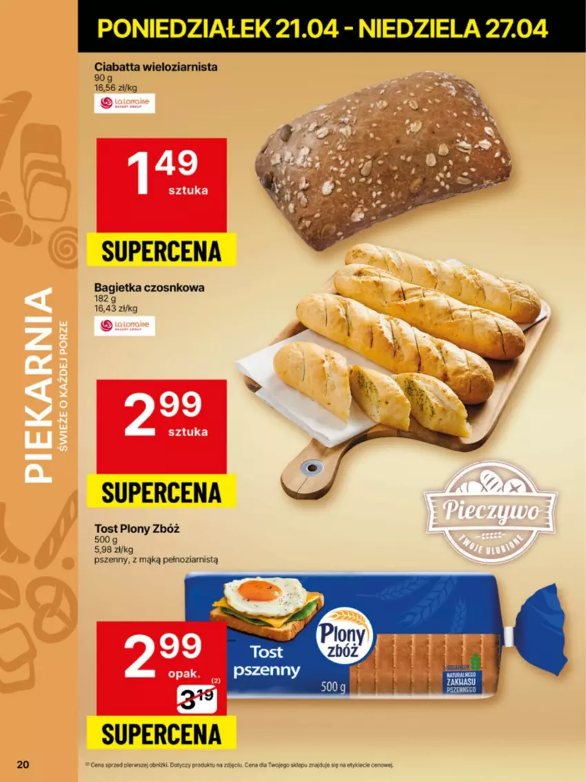 Gazetka promocyjna Delikatesy Centrum - Franczyza DC17 Poniedziałek - ważna 21.04 do 27.04.2025 - strona 20 - produkty: Bagietka, Bagietka czosnkowa, Ciabatta