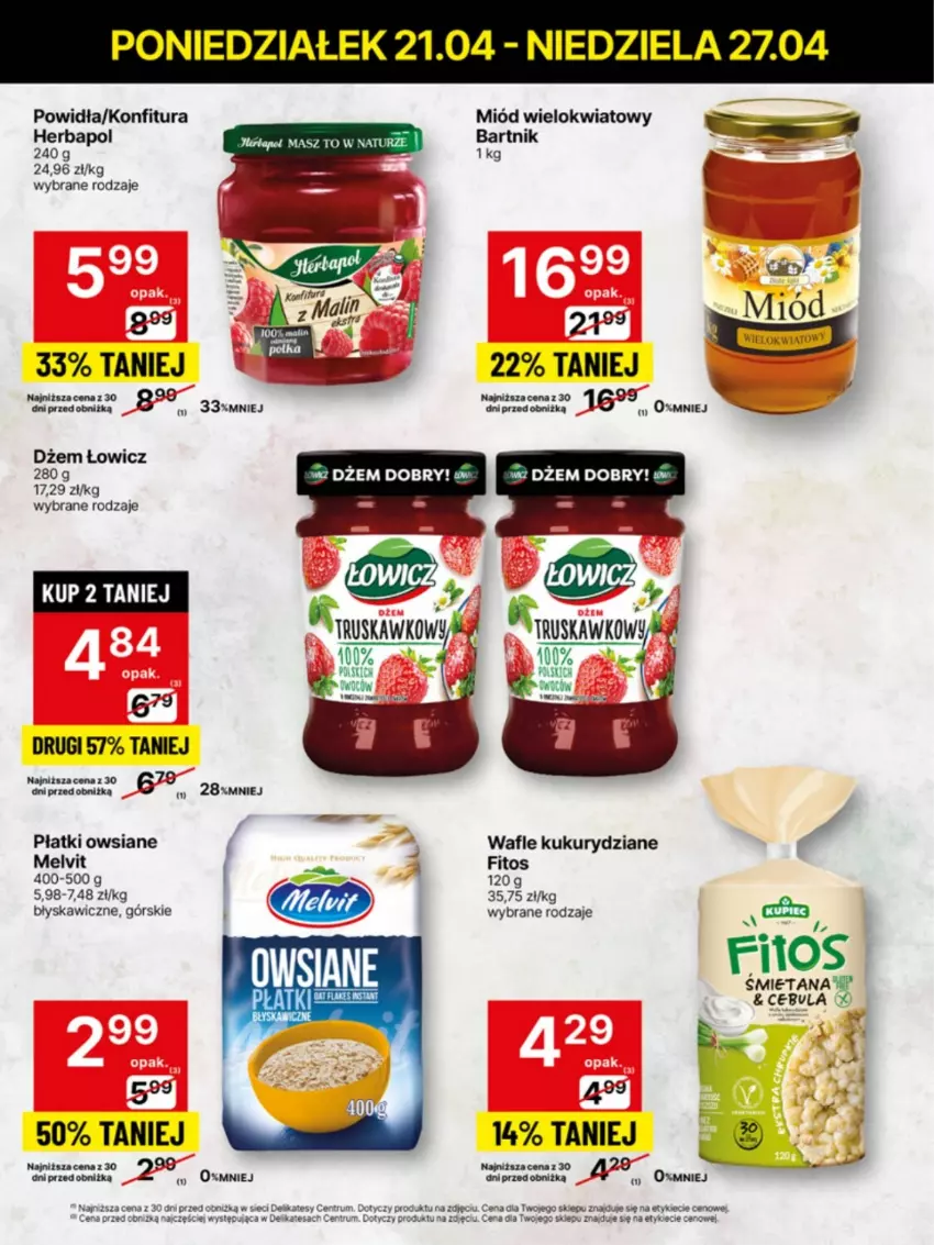 Gazetka promocyjna Delikatesy Centrum - Franczyza DC17 Poniedziałek - ważna 21.04 do 27.04.2025 - strona 27 - produkty: Dżem, Gry, Herbapol, Konfitura, Melvit, Miód, Mus, Płatki owsiane, Rum, Wafle