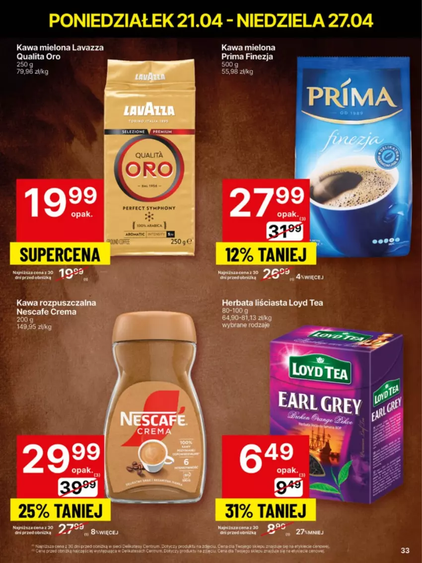 Gazetka promocyjna Delikatesy Centrum - Franczyza DC17 Poniedziałek - ważna 21.04 do 27.04.2025 - strona 33 - produkty: Herbata, Kawa, Kawa mielona, Kawa rozpuszczalna, Lavazza, Loyd, Rum
