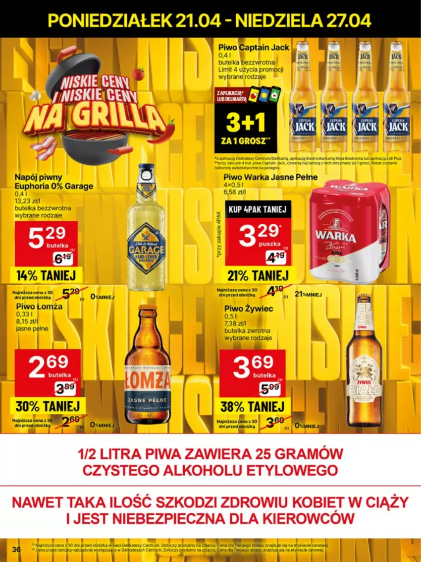 Gazetka promocyjna Delikatesy Centrum - Franczyza DC17 Poniedziałek - ważna 21.04 do 27.04.2025 - strona 36 - produkty: Captain Jack, Gra, Napój, Piec, Piwa, Piwo, Warka
