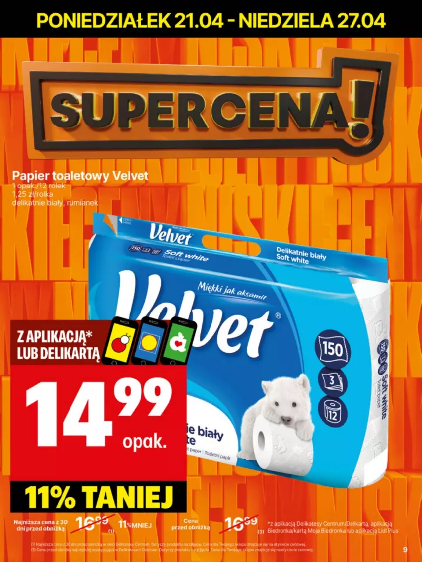 Gazetka promocyjna Delikatesy Centrum - Franczyza DC17 Poniedziałek - ważna 21.04 do 27.04.2025 - strona 9 - produkty: Dron, Papier, Papier toaletowy, Rum, Velvet