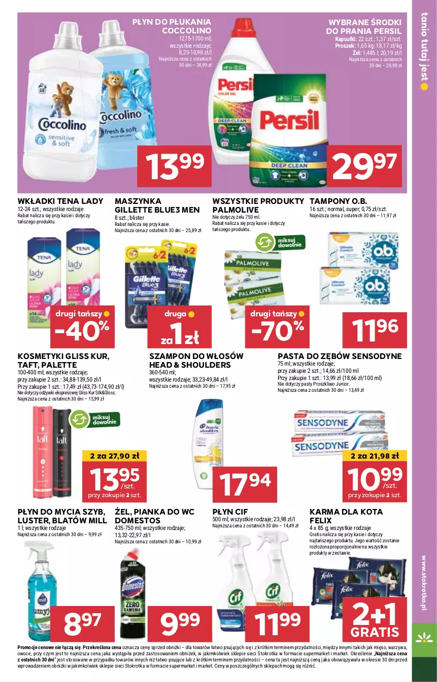 Gazetka promocyjna Stokrotka - Market - ważna 05.06 do 11.06.2025 - strona 17 - produkty: Cif, Coccolino, Domestos, Felix, Gillette, Gliss Kur, Gra, Maszynka, Mięso, O.B., Owoce, Palette, Palmolive, Pasta do zębów, Persil, Płyn do mycia, Płyn do płukania, Por, Sensodyne, Szampon, Szynka, Taft, Tampony, Warzywa, Wkładki