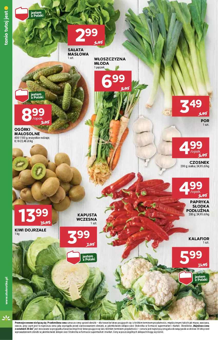 Gazetka promocyjna Stokrotka - Market - ważna 05.06 do 11.06.2025 - strona 8 - produkty: Czosnek, Kalafior, Kiwi, Masło, Mięso, Owoce, Papryka, Papryka słodka, Por, Sałat, Sałata masłowa, Siatka, Warzywa