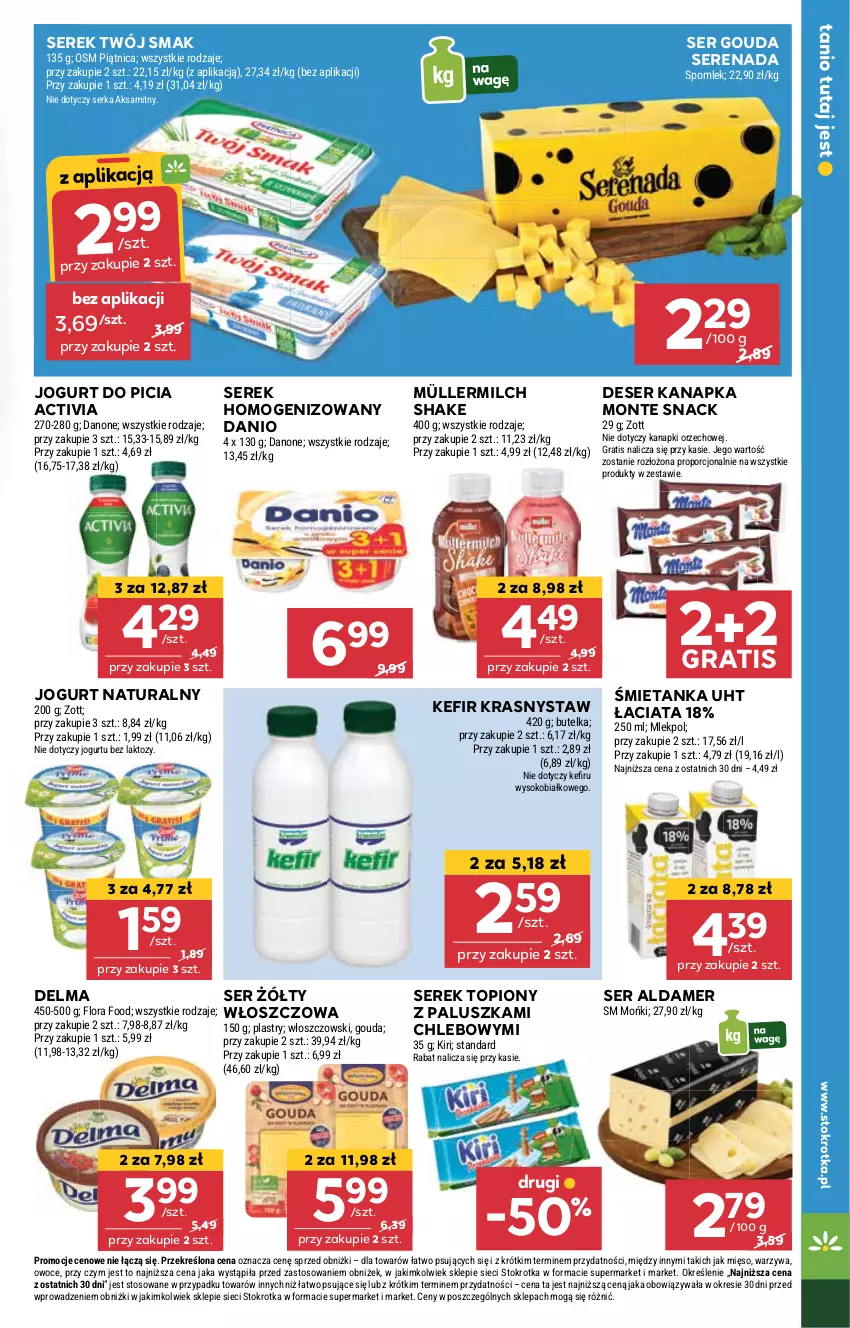 Gazetka promocyjna Stokrotka - Market - ważna 05.06 do 11.06.2025 - strona 9 - produkty: Activia, Aksam, Chleb, Danio, Danone, Delma, Deser, Flora, Gouda, Gra, Jogurt, Jogurt naturalny, Kefir, Mięso, Monte, Müller, Müllermilch, Owoce, Piątnica, Por, Ser, Serek, Serek homogenizowany, Sok, Top, Twój Smak, Warzywa, Włoszczowski, Zott