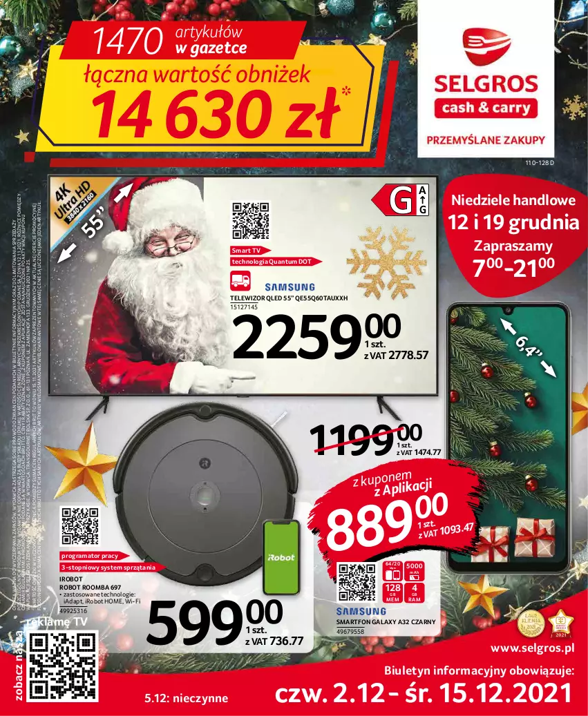 Gazetka promocyjna Selgros - Oferta przemysłowa - ważna 02.12 do 15.12.2021 - strona 1 - produkty: Fa, Gala, Gra, IRobot, LG, Rama, Robot, Roomba, Smart tv, Smartfon, Telewizor, Top, Tran