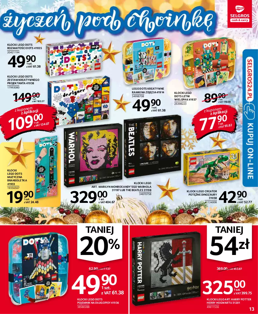 Gazetka promocyjna Selgros - Oferta przemysłowa - ważna 02.12 do 15.12.2021 - strona 13 - produkty: Bransoletka, Dinozaur, Długopis, Harry Potter, Klocki, LEGO, LEGO Creator, Marilyn, Pojemnik