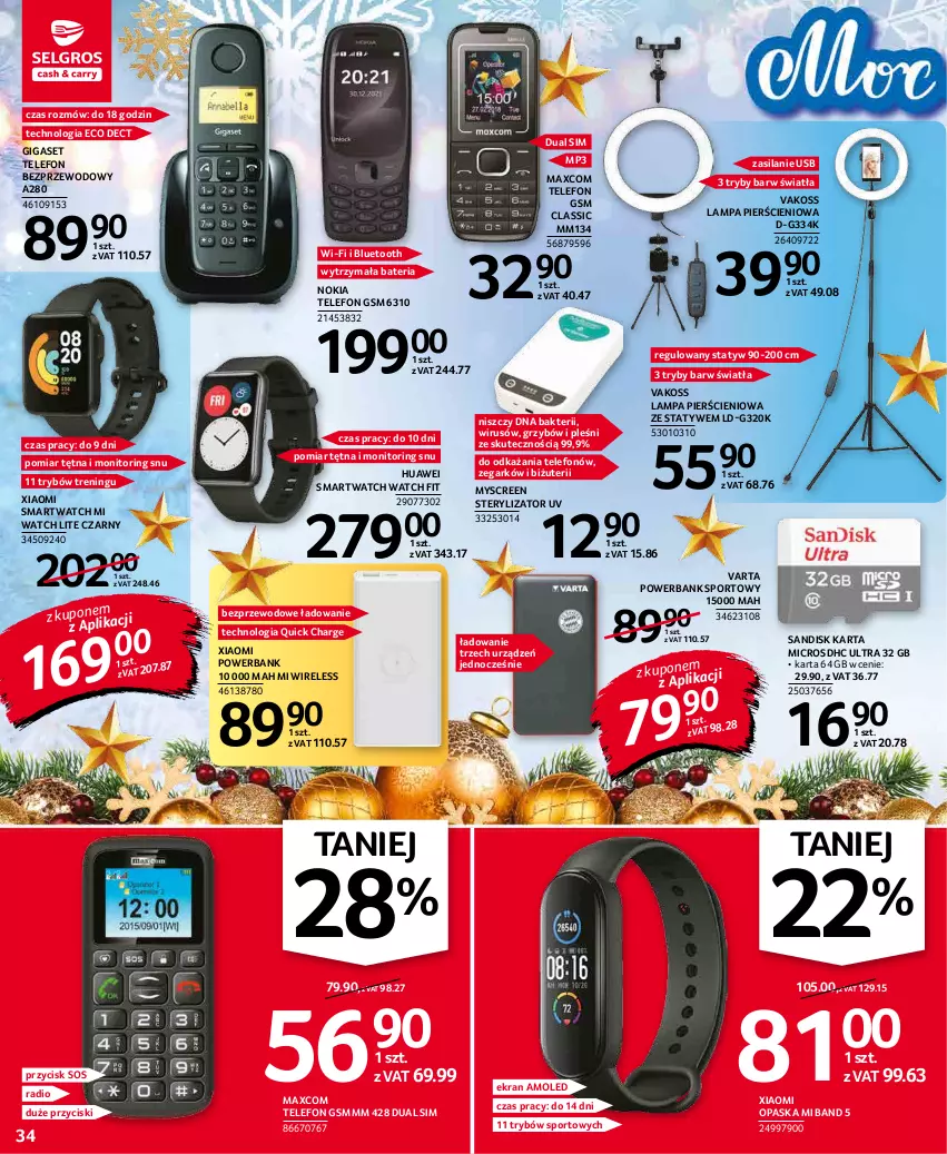 Gazetka promocyjna Selgros - Oferta przemysłowa - ważna 02.12 do 15.12.2021 - strona 34 - produkty: Amol, Bateria, Huawei, Lampa, Monitor, Nokia, Opaska, Por, Powerbank, Silan, Smartwatch, Sos, Sport, Sterylizator, Telefon, Varta, Zegar