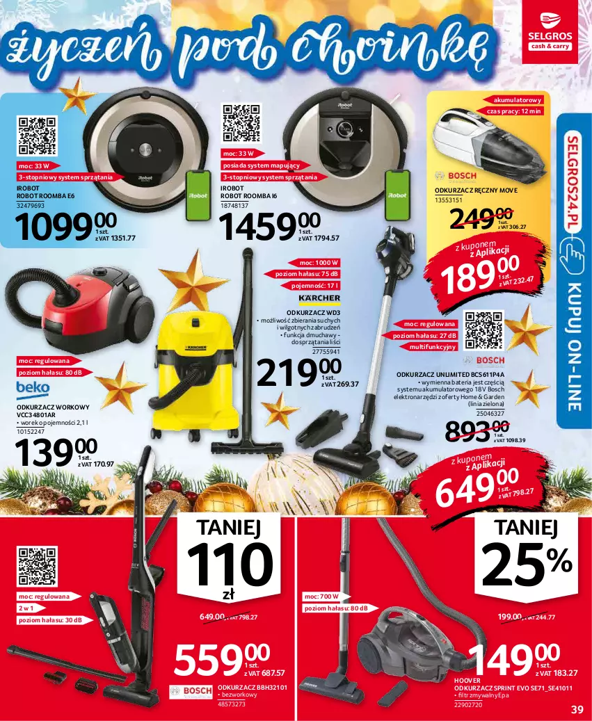 Gazetka promocyjna Selgros - Oferta przemysłowa - ważna 02.12 do 15.12.2021 - strona 39 - produkty: Akumulator, Bateria, Bosch, IRobot, LG, Odkurzacz, Robot, Roomba, Top