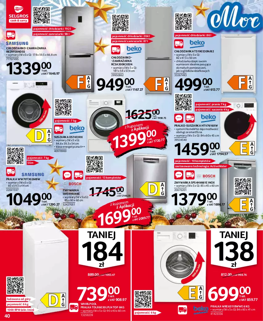 Gazetka promocyjna Selgros - Oferta przemysłowa - ważna 02.12 do 15.12.2021 - strona 40 - produkty: Chłodziarka, Ogród, Pralka, Pralko-suszarka, Smartfon, Suszarka, Top, Warka, Whirlpool, Zamrażarka, Zmywarka