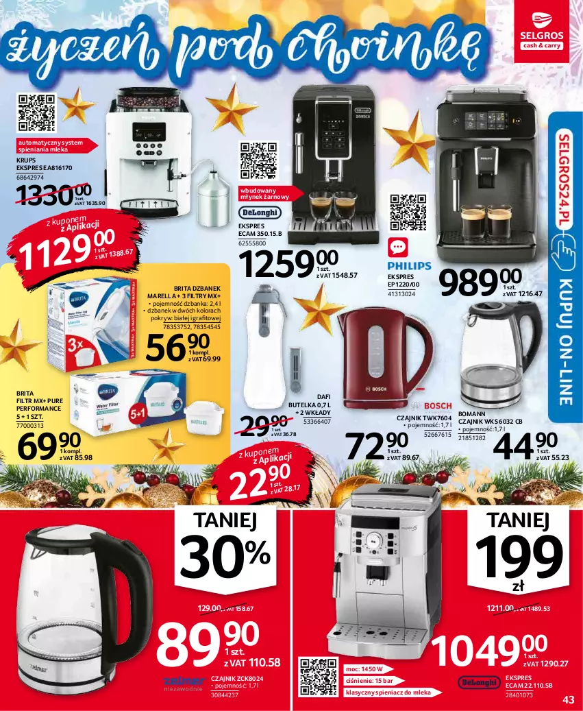 Gazetka promocyjna Selgros - Oferta przemysłowa - ważna 02.12 do 15.12.2021 - strona 43 - produkty: Brit, Brita, Czajnik, Dzbanek, Gra, Krups, Młynek, Pur