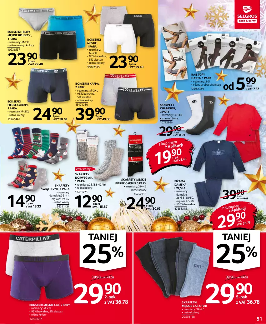 Gazetka promocyjna Selgros - Oferta przemysłowa - ważna 02.12 do 15.12.2021 - strona 51 - produkty: Bokserki, Gatta, Karp, Pierre Cardin, Piżama, Rajstopy, Ser, Skarpetki, Slipy, Top, Wełna