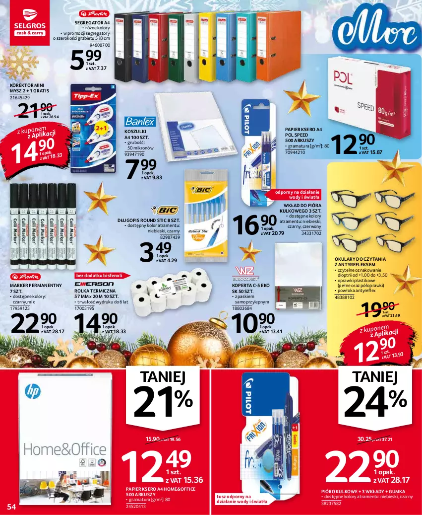 Gazetka promocyjna Selgros - Oferta przemysłowa - ważna 02.12 do 15.12.2021 - strona 54 - produkty: Długopis, Gra, Kosz, Marker, Mop, Mysz, Okulary do czytania, Papier, Pióra kulkowego, Por, Rama, Ser, Tusz