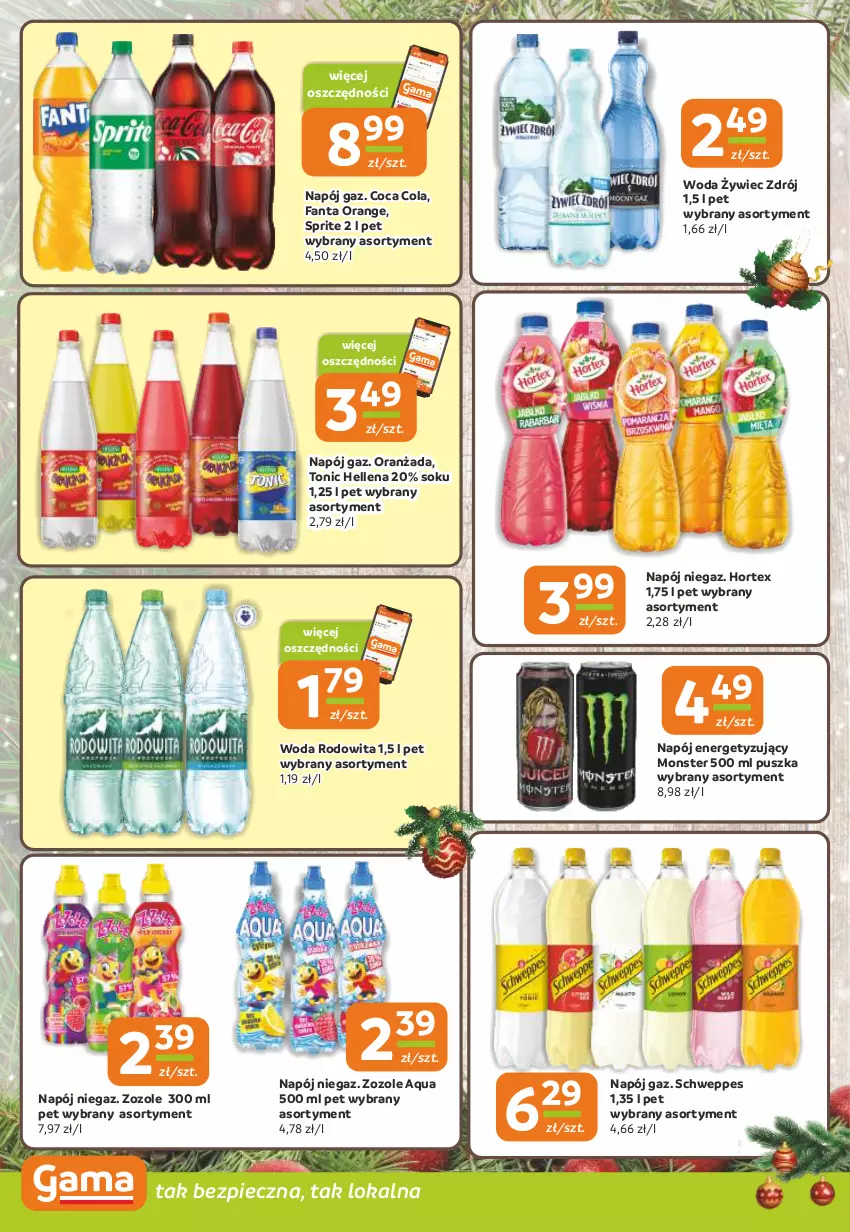 Gazetka promocyjna Gama - Gazetka Gama - ważna 12.12 do 24.12.2024 - strona 14 - produkty: Fa, Fanta, Hellena, Hortex, Napój, Oranżada, Piec, Schweppes, Sok, Sprite, Woda