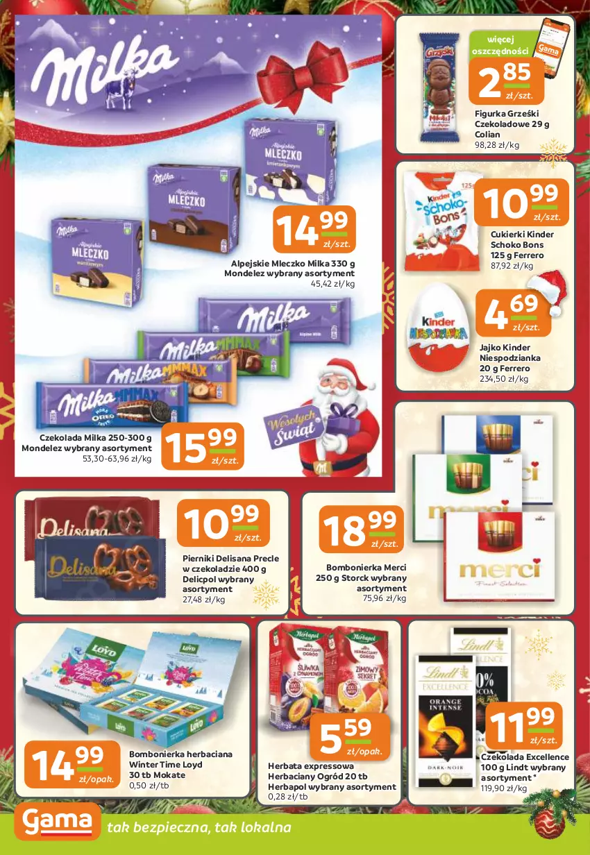 Gazetka promocyjna Gama - Gazetka Gama - ważna 12.12 do 24.12.2024 - strona 4 - produkty: Cukier, Cukierki, Czekolada, Ferrero, Grześki, Herbapol, Herbata, Isana, Kinder, Lindt, Loyd, Merci, Milka, Mleczko, Ogród, Piec, Piernik, Precle