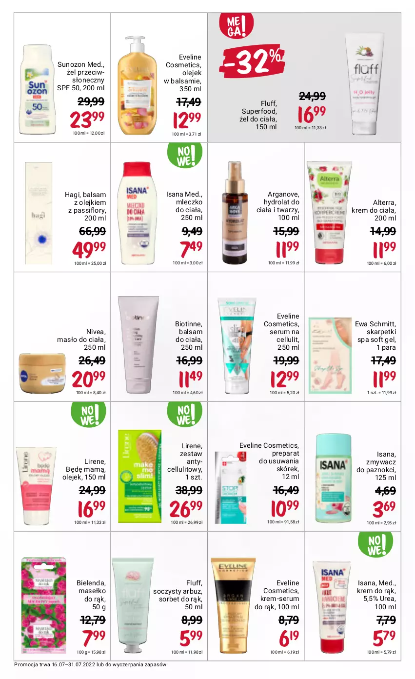 Gazetka promocyjna Rossmann - ważna 16.07 do 31.07.2022 - strona 4 - produkty: Alterra, Arbuz, Balsam do ciała, Bielenda, Eveline, Ewa Schmitt, Hydrolat, Isana, Karp, Krem do ciała, Krem do rąk, Lirene, Masło, Masło do ciała, Mleczko, Mleczko do ciała, Nivea, Olej, Rum, Ser, Serum, Serum do rąk, Skarpetki, Zmywacz do paznokci