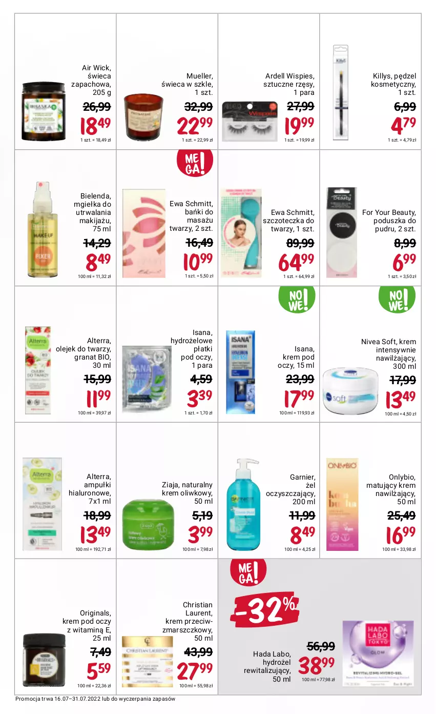 Gazetka promocyjna Rossmann - ważna 16.07 do 31.07.2022 - strona 9 - produkty: Air Wick, Alterra, Bielenda, Dell, Ewa Schmitt, For Your Beauty, Garnier, Gin, Gra, Granat, Hydrożelowe płatki pod oczy, Isana, Killys, Krem nawilżający, Krem pod oczy, Krem przeciwzmarszczkowy, Laur, Makijaż, Mars, Nivea, Olej, Poduszka, Szczoteczka, Sztuczne rzęsy, Ziaja