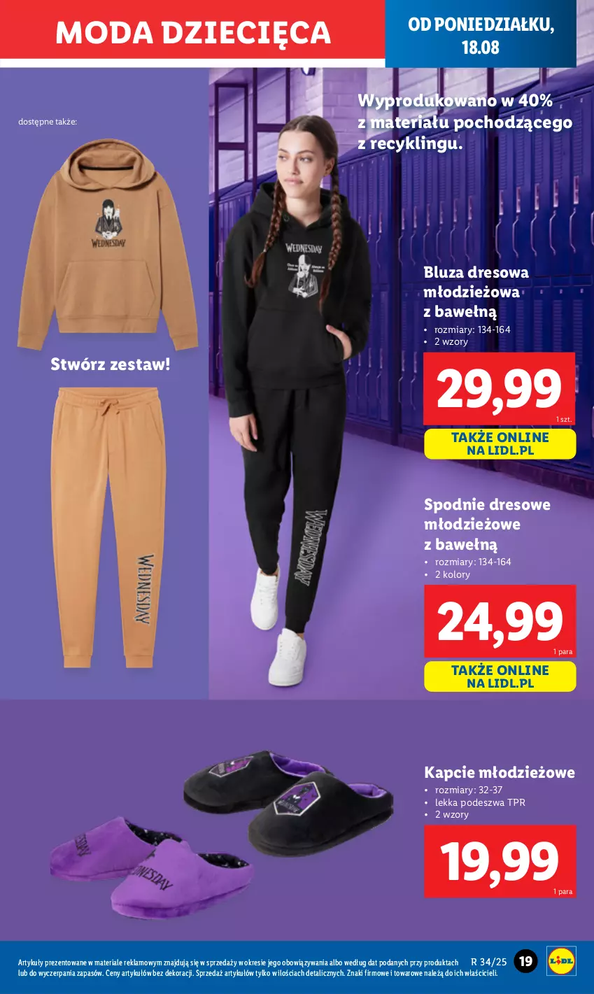 Gazetka promocyjna Lidl - GAZETKA - ważna 18.08 do 23.08.2025 - strona 21 - produkty: Bluza, Bluza dresowa, Dres, Dzieci, Kapcie, Moda, Spodnie, Spodnie dresowe