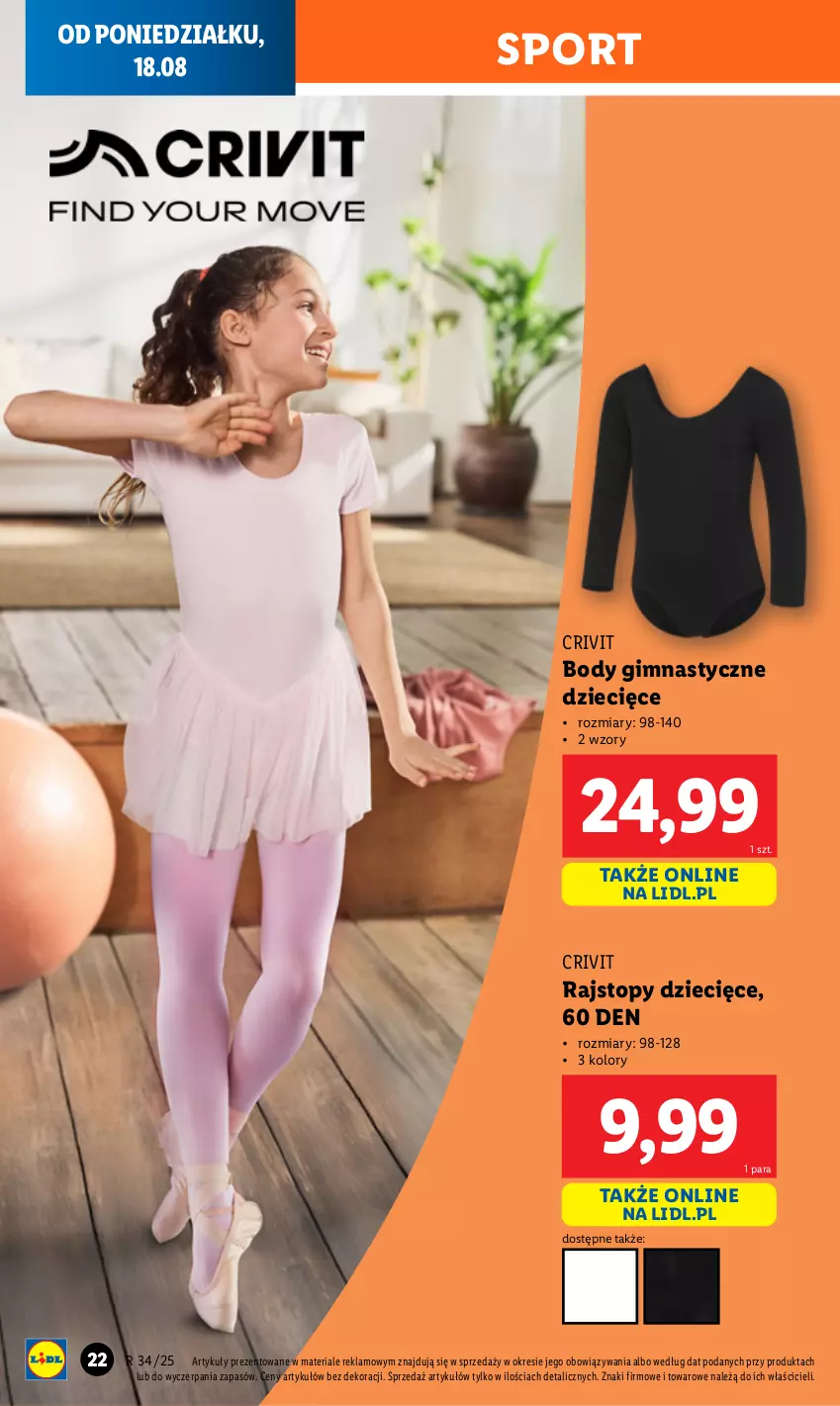 Gazetka promocyjna Lidl - GAZETKA - ważna 18.08 do 23.08.2025 - strona 24 - produkty: Body, Dzieci, Por, Rajstopy, Sport, Top