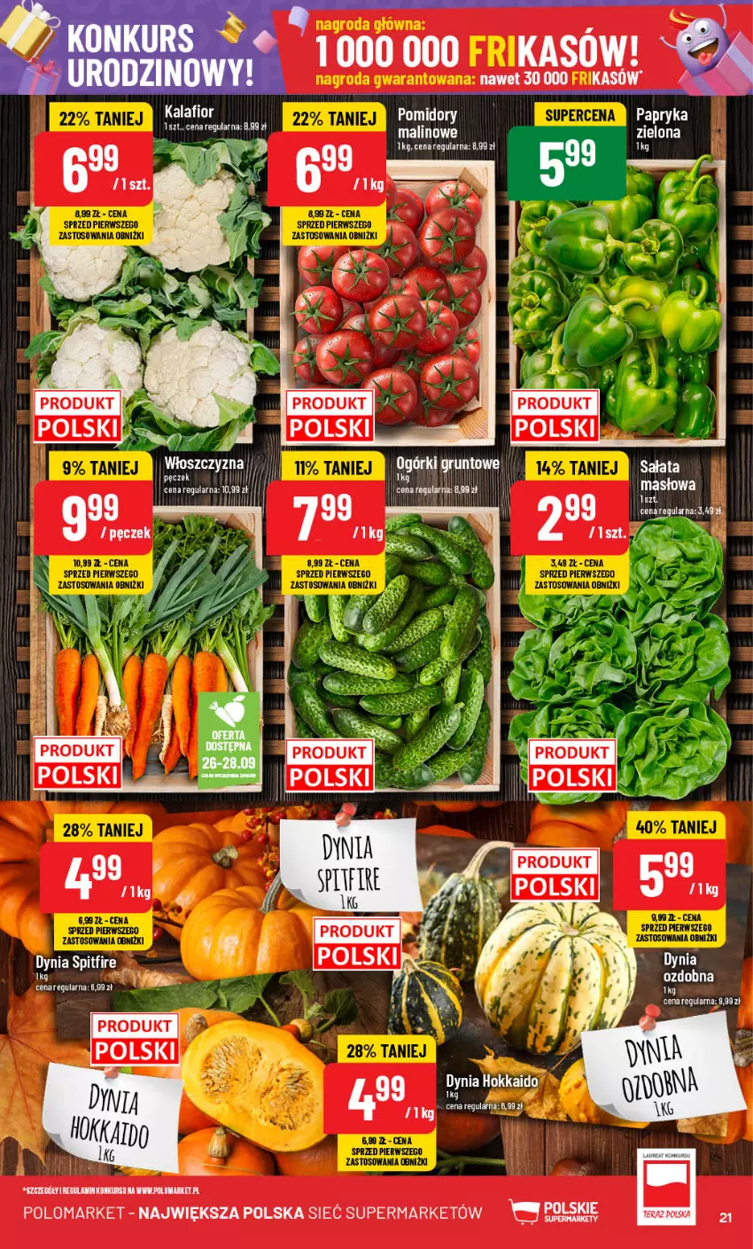 Gazetka promocyjna PoloMarket - Gazetka pomocyjna - ważna 25.09 do 01.10.2024 - strona 21 - produkty: Kalafior, Papryka, Pomidory, Sałat