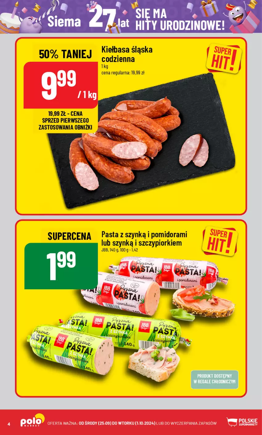 Gazetka promocyjna PoloMarket - Gazetka pomocyjna - ważna 25.09 do 01.10.2024 - strona 4 - produkty: Kiełbasa, Kiełbasa śląska