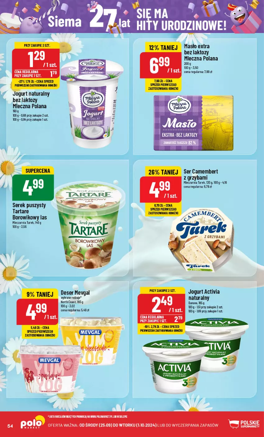 Gazetka promocyjna PoloMarket - Gazetka pomocyjna - ważna 25.09 do 01.10.2024 - strona 54 - produkty: Activia, Camembert, Danone, Deser, Jogurt, LANA, Masło, Ser, Serek, Serek puszysty, Tarta, Tartare, Wiko