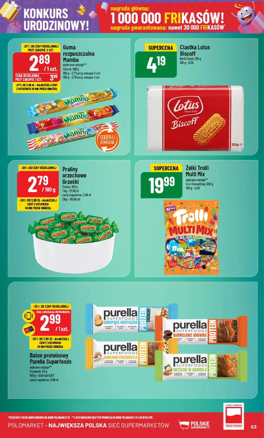 Gazetka promocyjna PoloMarket - Gazetka pomocyjna - ważna 25.09 do 01.10.2024 - strona 63 - produkty: Baton, Brownie, Ciastka, Gin, Koc, Mamba, Por, Pur, Purella superfoods, Tera