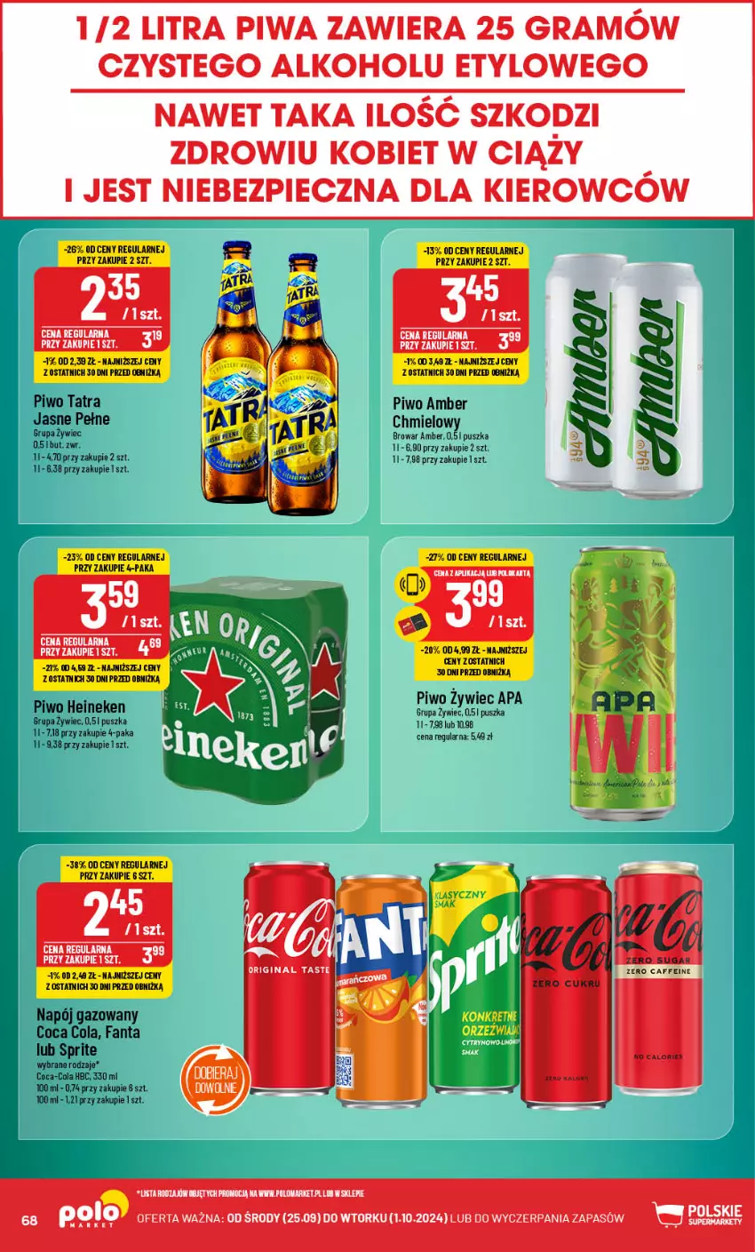 Gazetka promocyjna PoloMarket - Gazetka pomocyjna - ważna 25.09 do 01.10.2024 - strona 68 - produkty: Coca-Cola, Fa, Fanta, Gra, Heineken, Napój, Napój gazowany, Piec, Piwa, Piwo, Sprite, Tatra