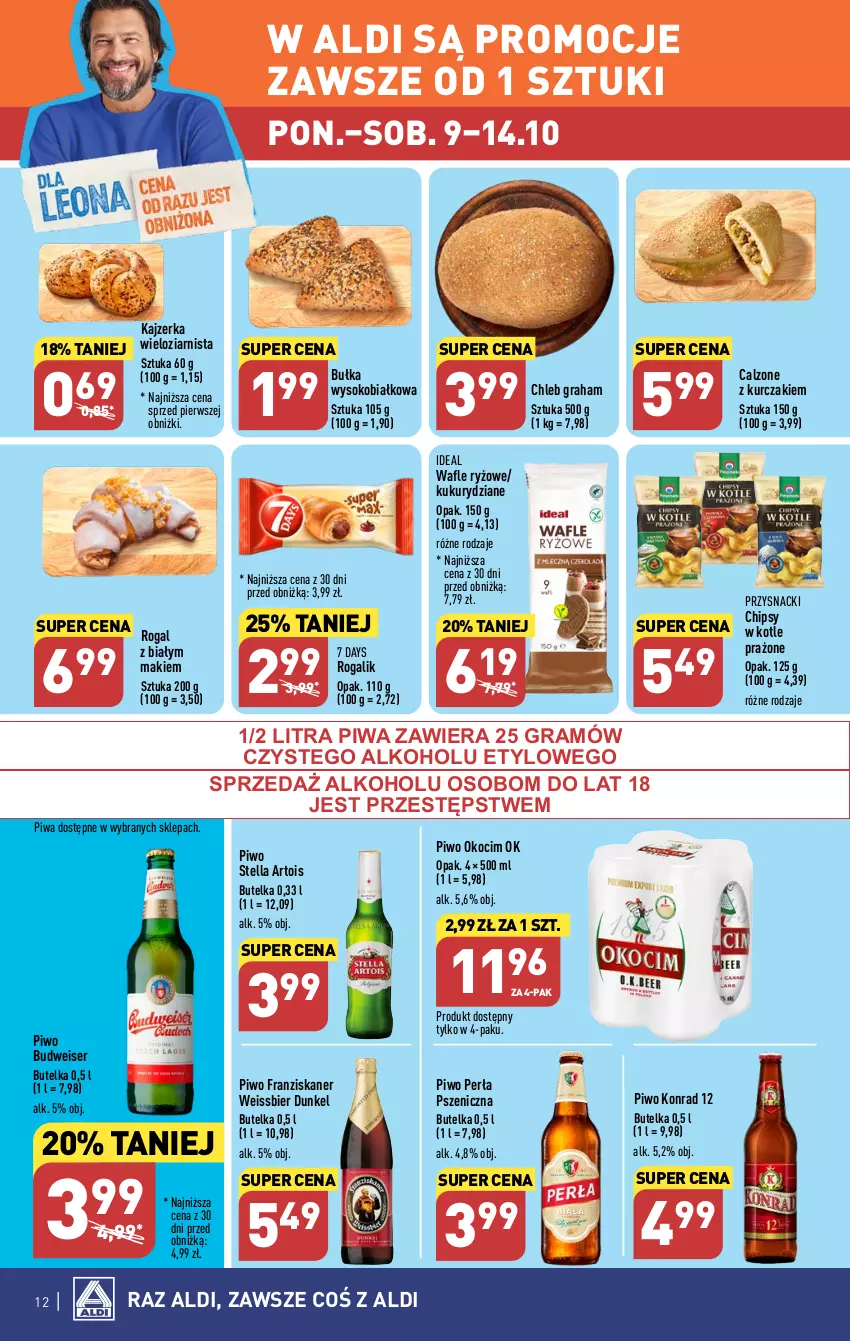 Gazetka promocyjna Aldi - Pełna oferta - ważna 09.10 do 14.10.2023 - strona 12 - produkty: 7 Days, Bułka, Chipsy, Chleb, Gra, Kajzerka, Koc, Kurczak, Okocim, Perła, Piwa, Piwo, Przysnacki, Rogal, Ryż, Ser, Skaner, Sok, Wafle