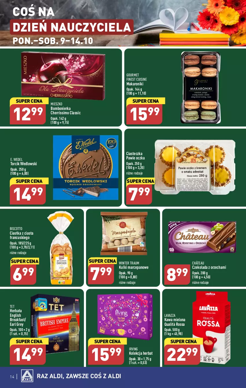 Gazetka promocyjna Aldi - Pełna oferta - ważna 09.10 do 14.10.2023 - strona 14 - produkty: Ciastka, Czekolada, E. Wedel, Earl Grey, Fa, Herbata, Irving, Kawa, Kawa mielona, Lavazza, Makaron