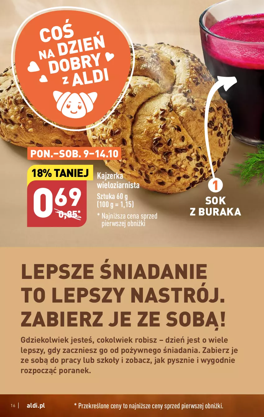 Gazetka promocyjna Aldi - Pełna oferta - ważna 09.10 do 14.10.2023 - strona 16 - produkty: Kajzerka, Por, Sok