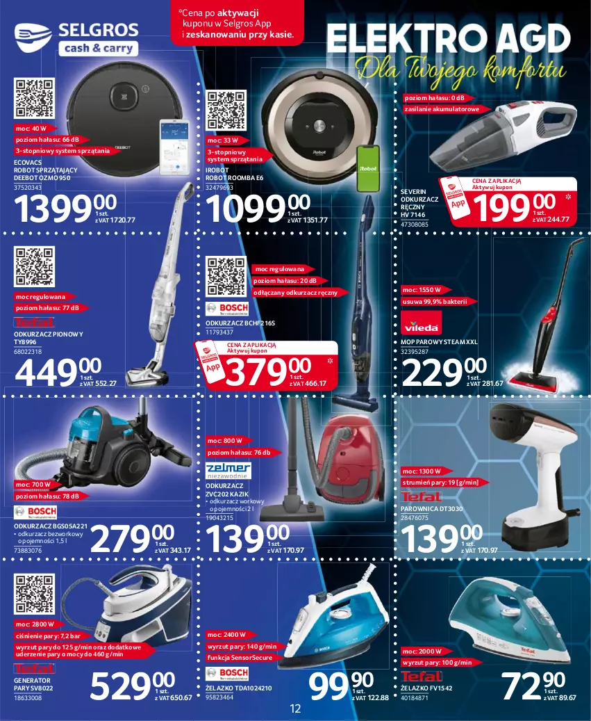 Gazetka promocyjna Selgros - Katalog Elektro - ważna 13.05 do 31.05.2021 - strona 12 - produkty: Akumulator, Generator pary, IRobot, LG, Mop, Mop parowy, Odkurzacz, Parownica, Robot, Robot sprzątający, Roomba, Rum, Silan, Top