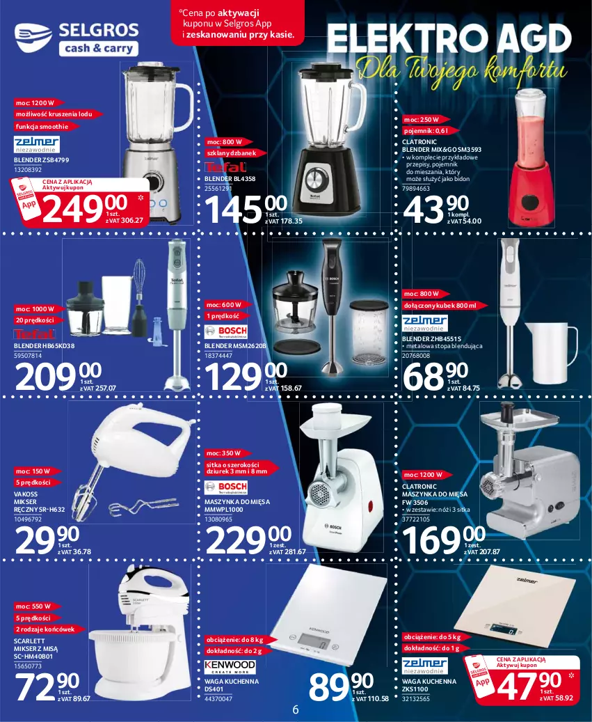 Gazetka promocyjna Selgros - Katalog Elektro - ważna 13.05 do 31.05.2021 - strona 6 - produkty: Blender, Dzbanek, Kubek, LG, Maszynka, Mikser, Mikser ręczny, Mikser z misą, Pojemnik, Ser, Smoothie, Szynka, Top, Waga