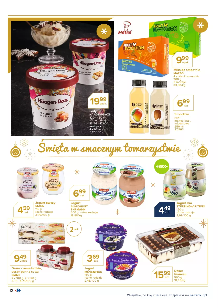 Gazetka promocyjna Carrefour - Gazetka Wszystko by spełniły się życzenia - ważna 07.12 do 24.12.2021 - strona 12 - produkty: Crème brûlée, Deser, HP, Jogurt, Jogurt bio, Lanki, Lody, Mango, Panna cotta, Ser, Smoothie