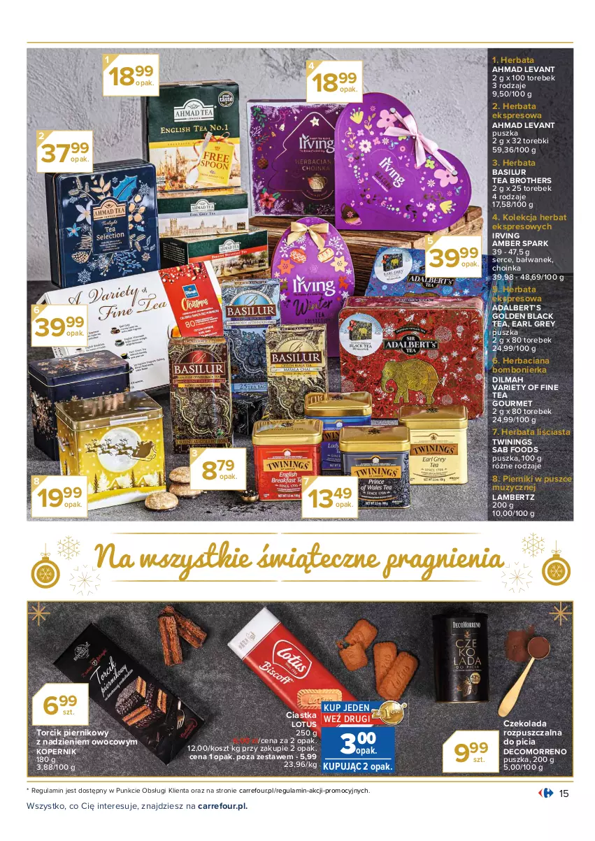 Gazetka promocyjna Carrefour - Gazetka Wszystko by spełniły się życzenia - ważna 07.12 do 24.12.2021 - strona 15 - produkty: Brother, Choinka, Ciastka, Czekolada, Dilmah, Earl Grey, Herbata, Inka, Irving, Kosz, Lack, Piernik, Ser