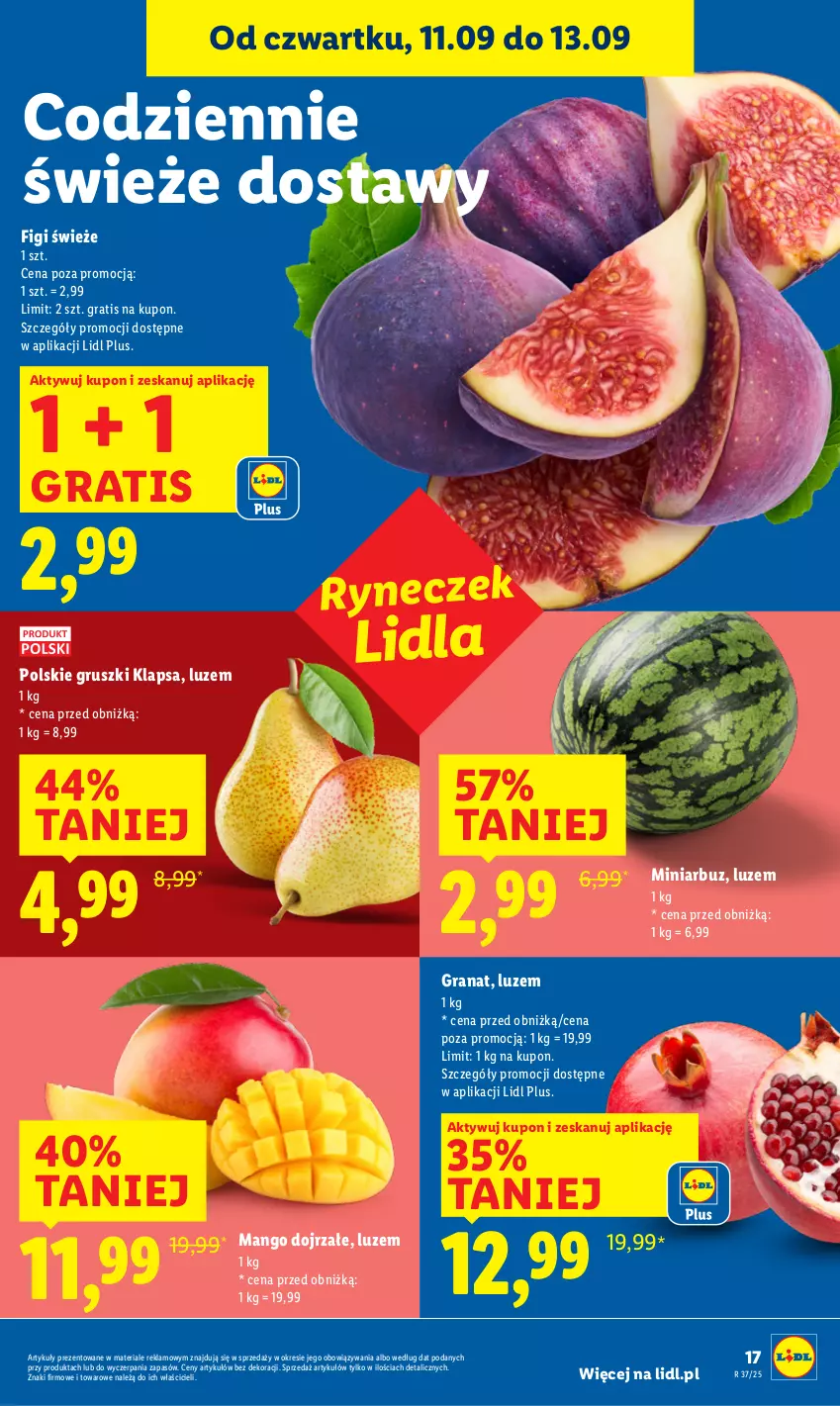 Gazetka promocyjna Lidl - GAZETKA - ważna 11.09 do 13.09.2025 - strona 19 - produkty: Arbuz, Figi, Gra, Granat, Gruszki, Mango