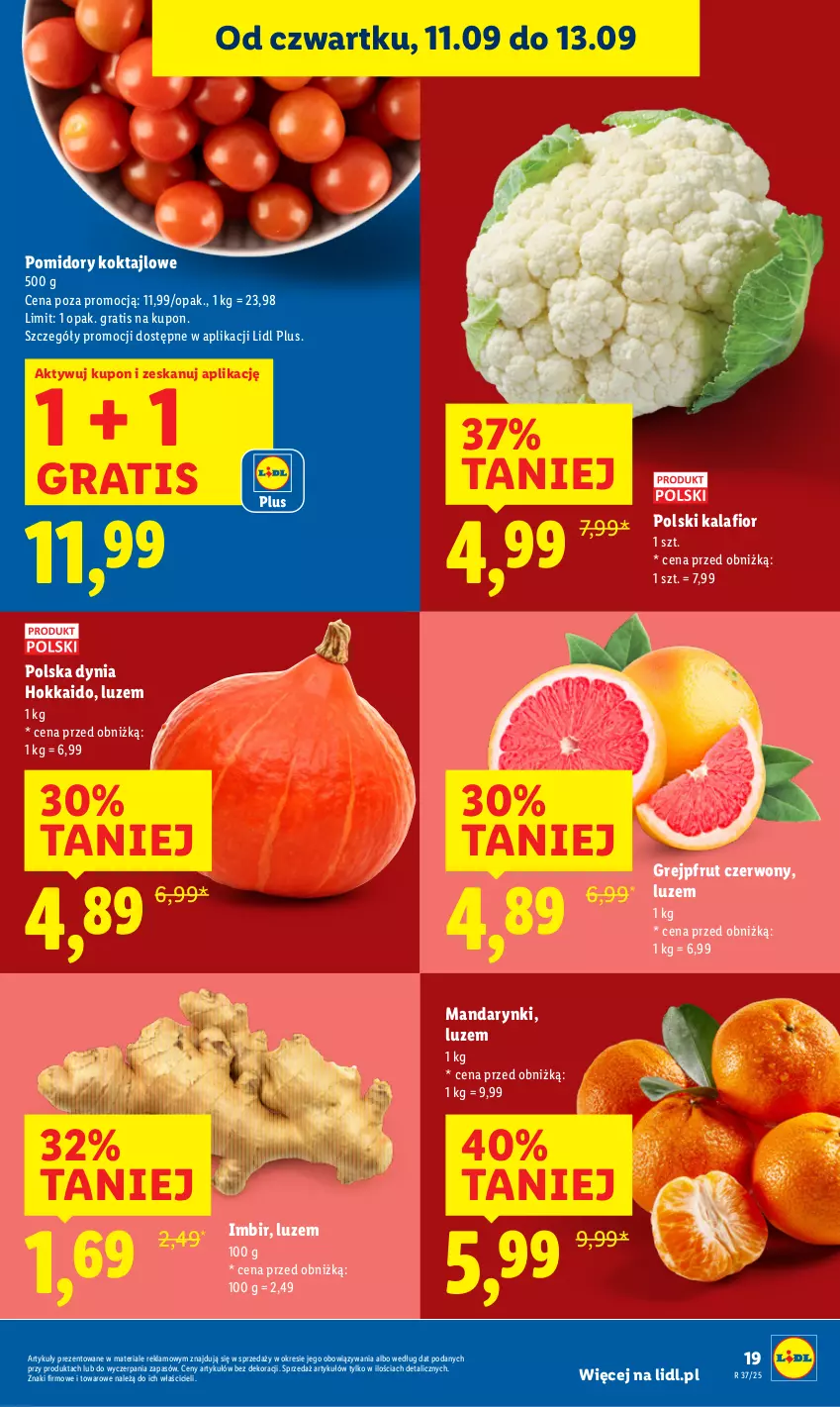 Gazetka promocyjna Lidl - GAZETKA - ważna 11.09 do 13.09.2025 - strona 21 - produkty: Gra, Grejpfrut, Imbir, Kalafior, Mandarynki, Pomidory
