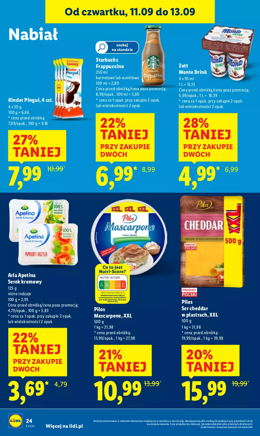 Gazetka promocyjna Lidl - GAZETKA - ważna 11.09 do 13.09.2025 - strona 26 - produkty: Cheddar, Kinder, Mascarpone, Monte, Pilos, Ser, Serek, Wazon, Zott