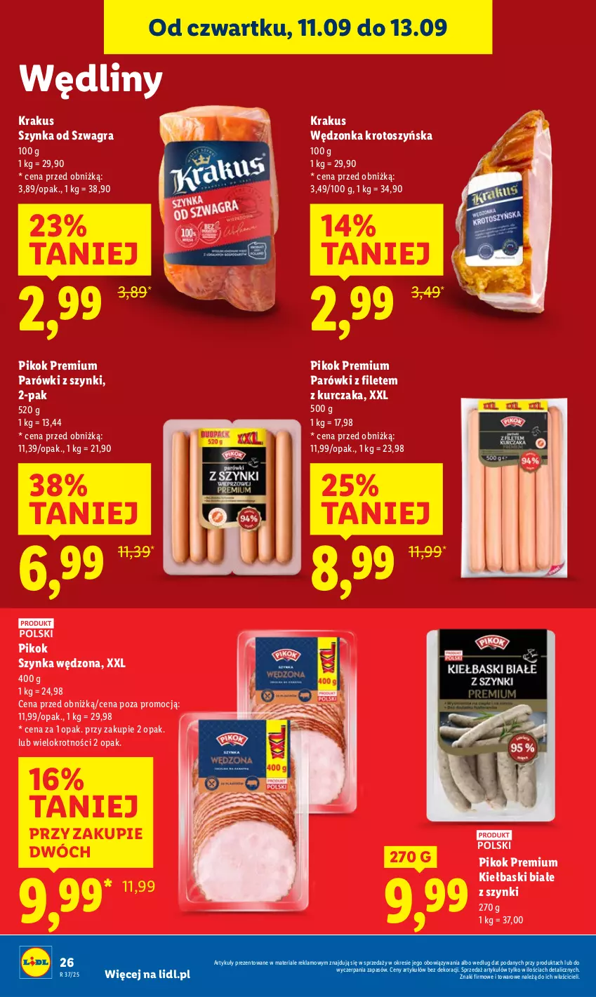 Gazetka promocyjna Lidl - GAZETKA - ważna 11.09 do 13.09.2025 - strona 28 - produkty: Gra, Kiełbaski białe, Krakus, Kurczak, Parówki, Parówki z szynki, PIKOK, Szynka