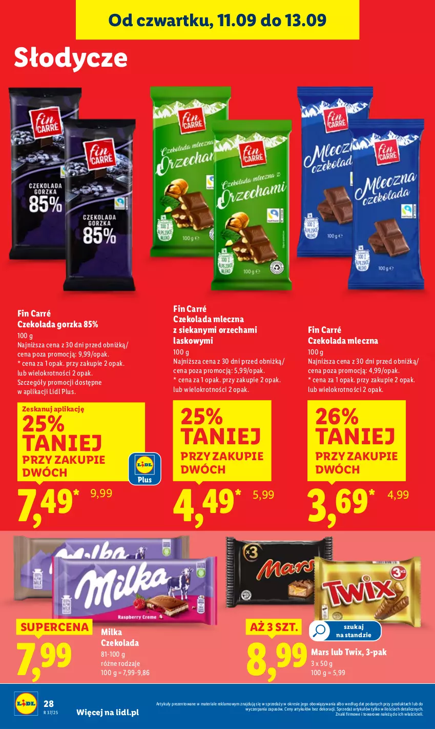 Gazetka promocyjna Lidl - GAZETKA - ważna 11.09 do 13.09.2025 - strona 30 - produkty: Czekolada, Czekolada gorzka, Czekolada mleczna, Mars, Milka, Twix
