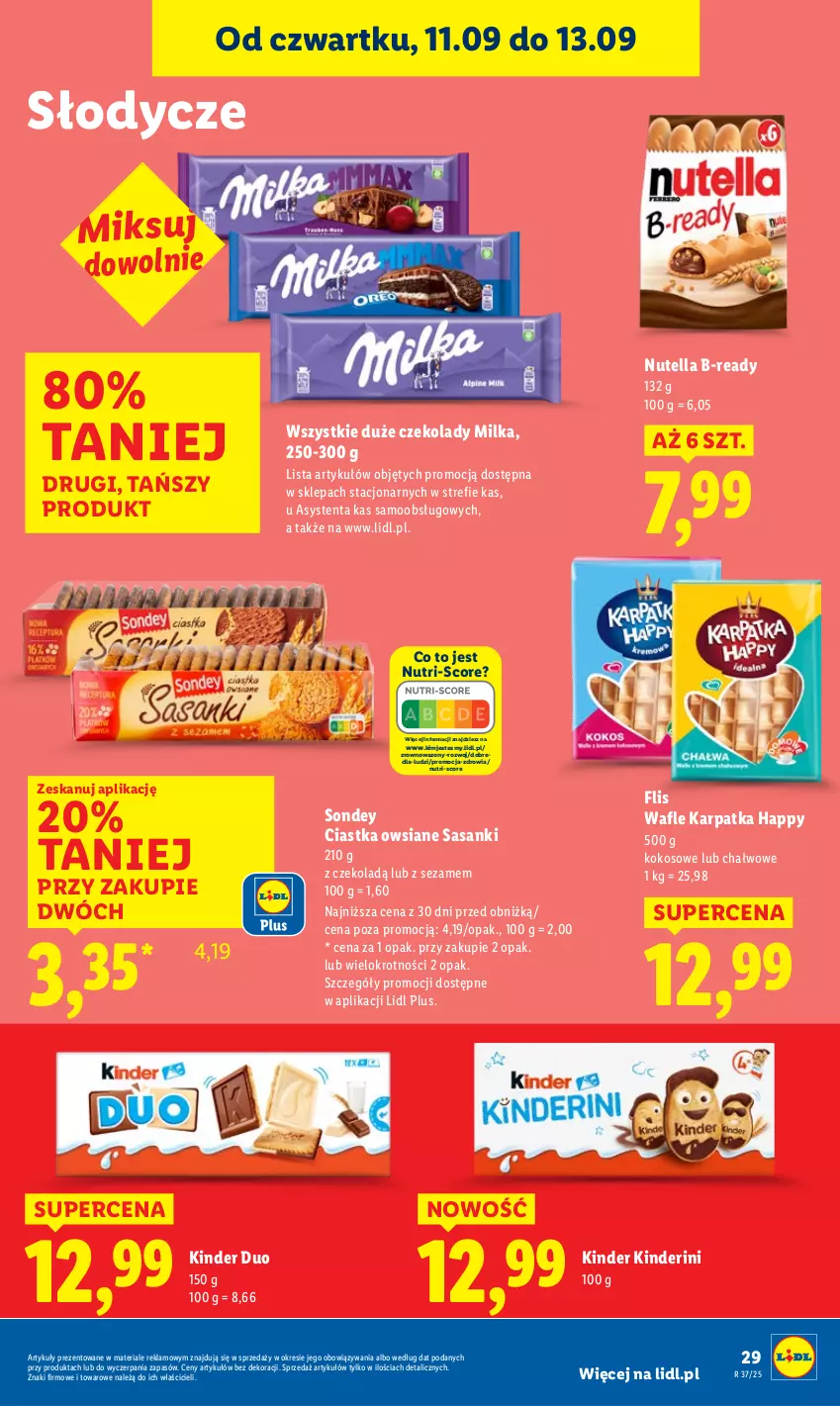 Gazetka promocyjna Lidl - GAZETKA - ważna 11.09 do 13.09.2025 - strona 31 - produkty: Ciastka, Ciastka owsiane, Karp, Kinder, Kokos, Milka, Nutella, Sanki, Sezam, Wafle, Wazon