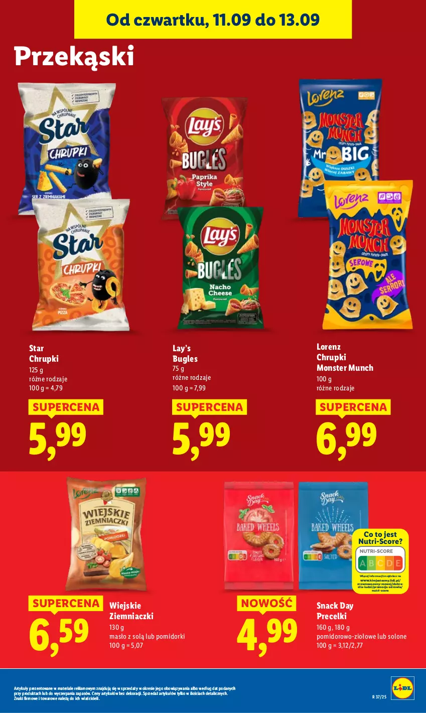 Gazetka promocyjna Lidl - GAZETKA - ważna 11.09 do 13.09.2025 - strona 39 - produkty: Chrupki, Lay’s, Lorenz, Masło, Monster Munch, Pomidorki, Precelki, Wazon