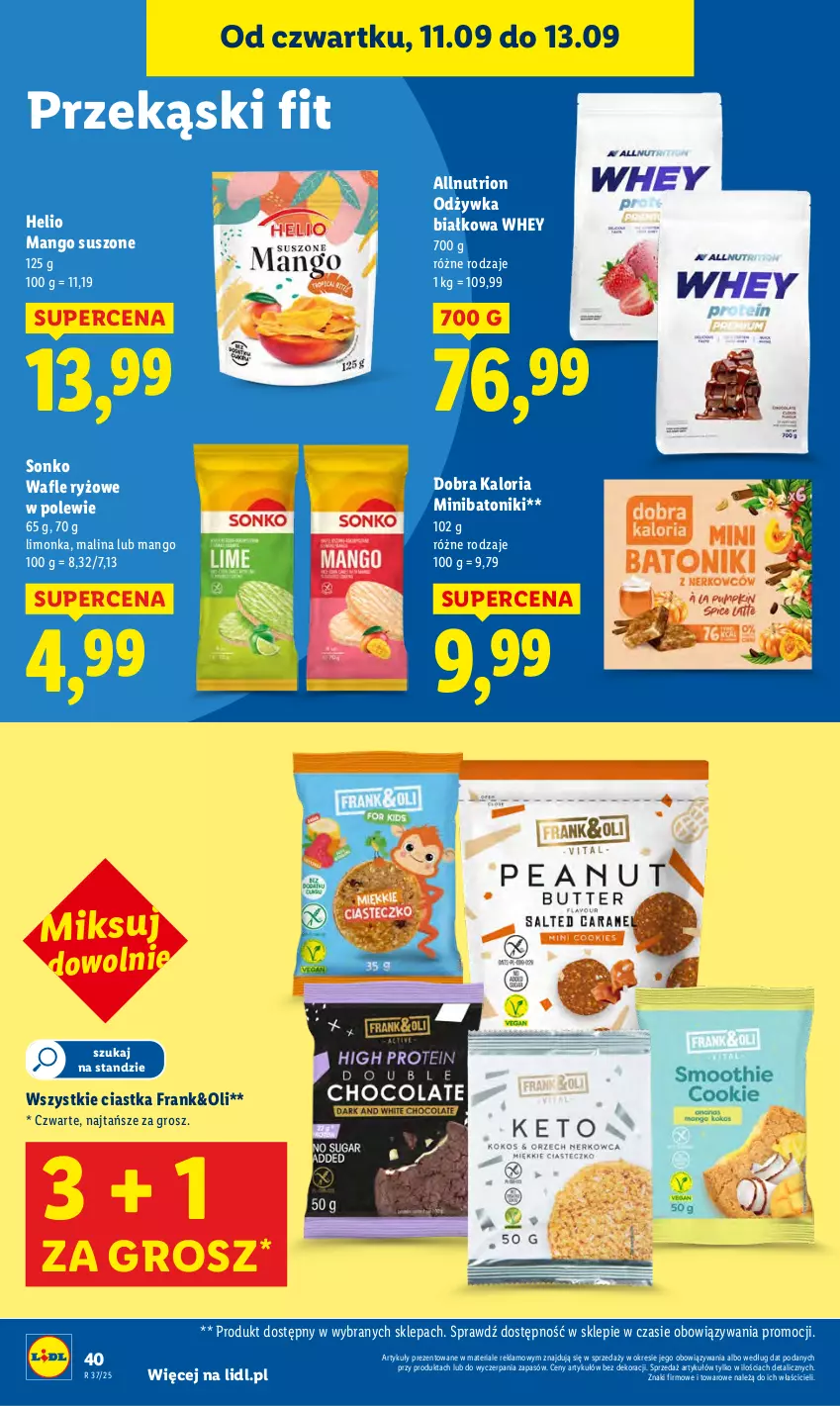 Gazetka promocyjna Lidl - GAZETKA - ważna 11.09 do 13.09.2025 - strona 40 - produkty: Baton, Ciastka, Helio, Limonka, Mango, Mango suszone, Odżywka, Ryż, Sonko, Tonik, Wafle